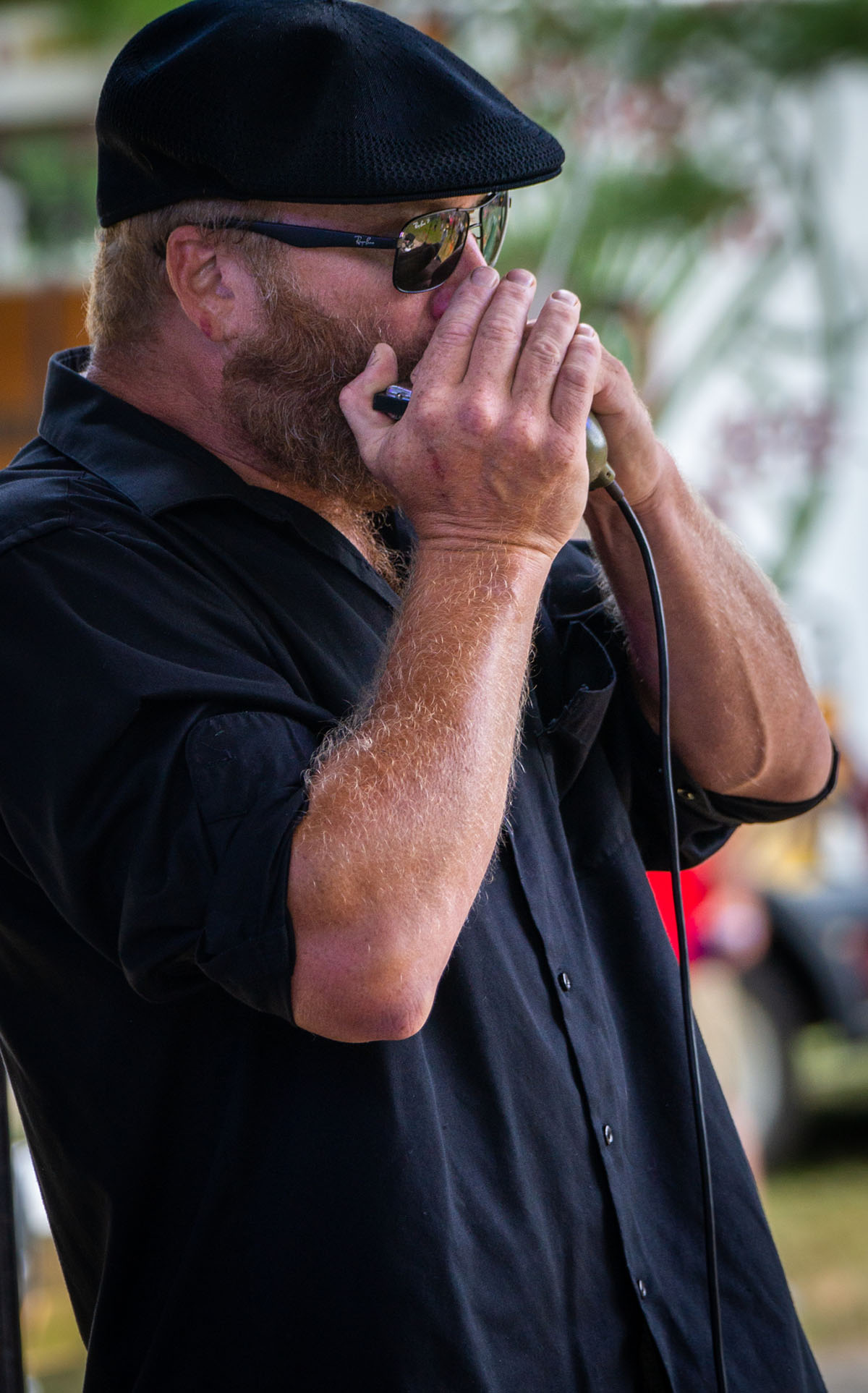 blues musician playing harmonica